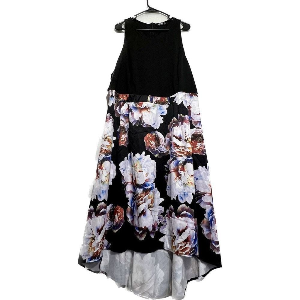 Yoins Womens Maxi Dress High Low‎ Floral Sleeveless Black Size 3XL